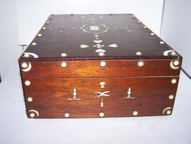 A Charming 19th century Sailor Made Folk Art Sewing Box with Ivory Inlays dated 1864 — image 5